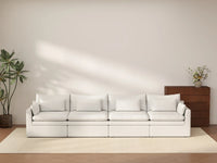 Deluxe Cloud 4-Seater White Large Space Couch Sectional | 4-Piece, Linen Look Poly Fabric, Easy To Clean