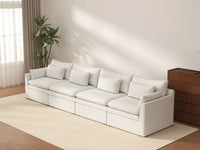 Deluxe Cloud 4-Seater White Large Space Couch Sectional | 4-Piece, Linen Look Poly Fabric, Easy To Clean