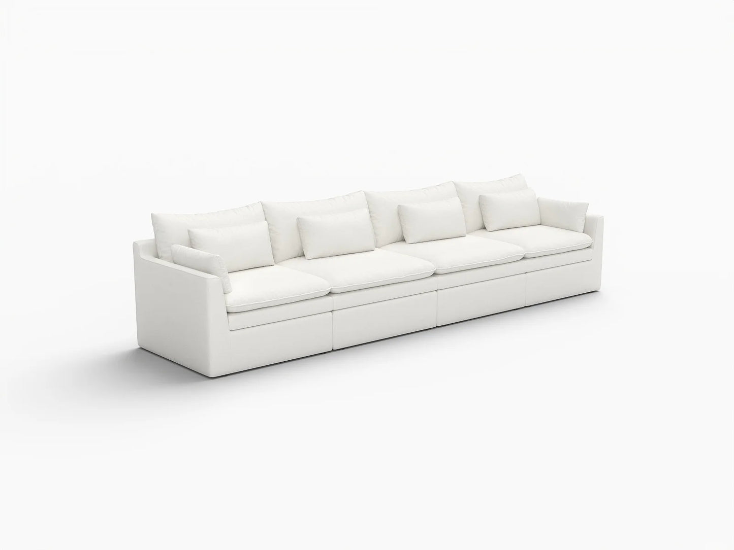 Deluxe Cloud 4-Seater White Large Space Couch Sectional | 4-Piece, Linen Look Poly Fabric, Easy To Clean