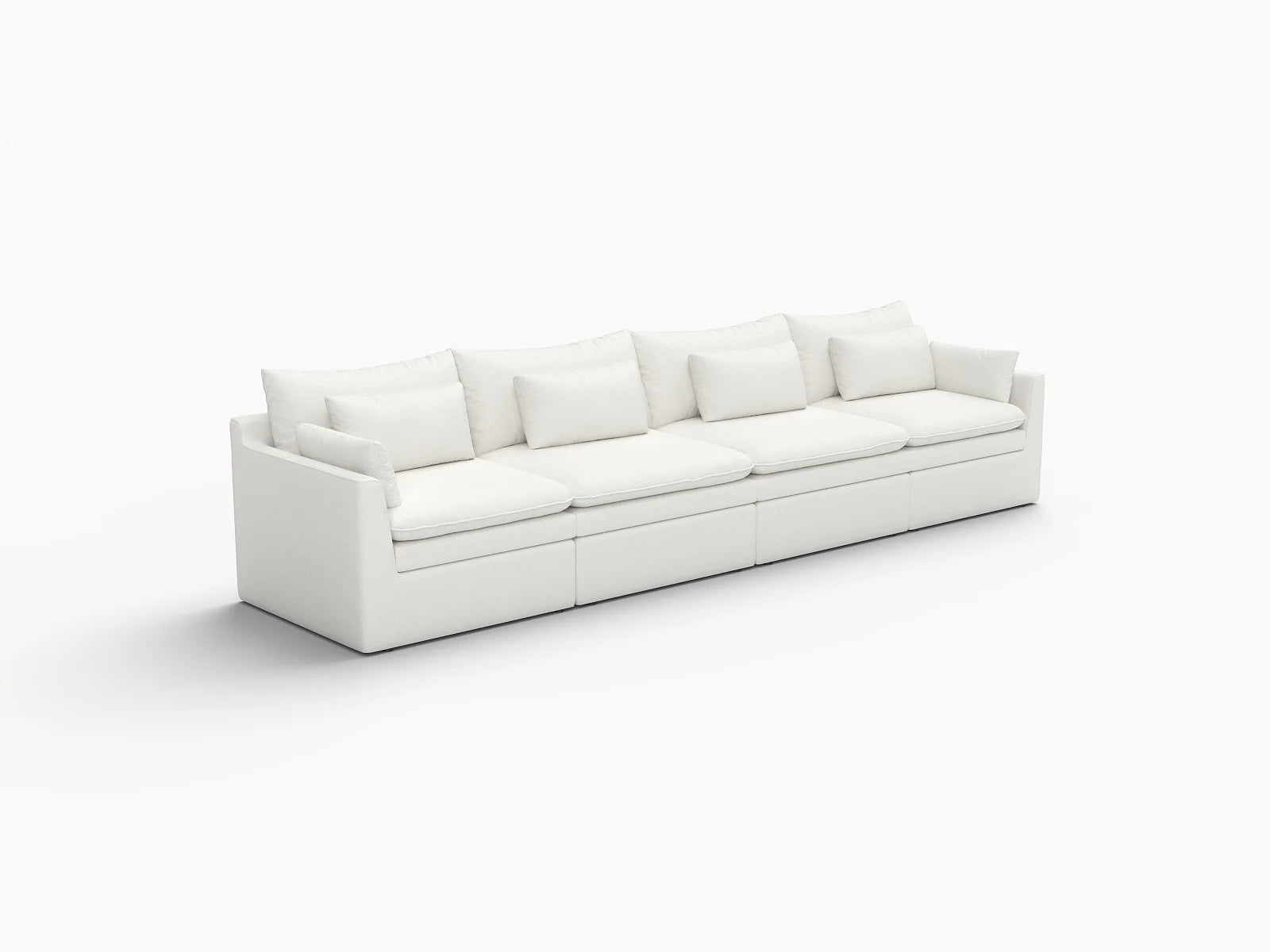 Deluxe Cloud 4-Seater White Large Space Couch Sectional | 4-Piece, Linen Look Poly Fabric, Easy To Clean