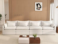 Deluxe Cloud 4-Seater White Large Space Couch Sectional | 4-Piece, Linen Look Poly Fabric, Easy To Clean