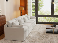 Deluxe Cloud 4-Seater White Large Space Couch Sectional | 4-Piece, Linen Look Poly Fabric, Easy To Clean