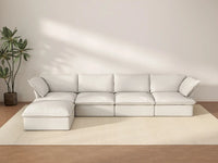 Deluxe Cloud 4-Seater White Storage L-Shaped Sectional | 5-Piece (includes 1 Ottoman), Linen and Cotton Fabric, Washable Covers