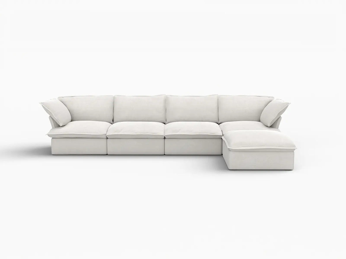 Deluxe Cloud 4-Seater White Storage L-Shaped Sectional | 5-Piece (includes 1 Ottoman), Linen and Cotton Fabric, Washable Covers