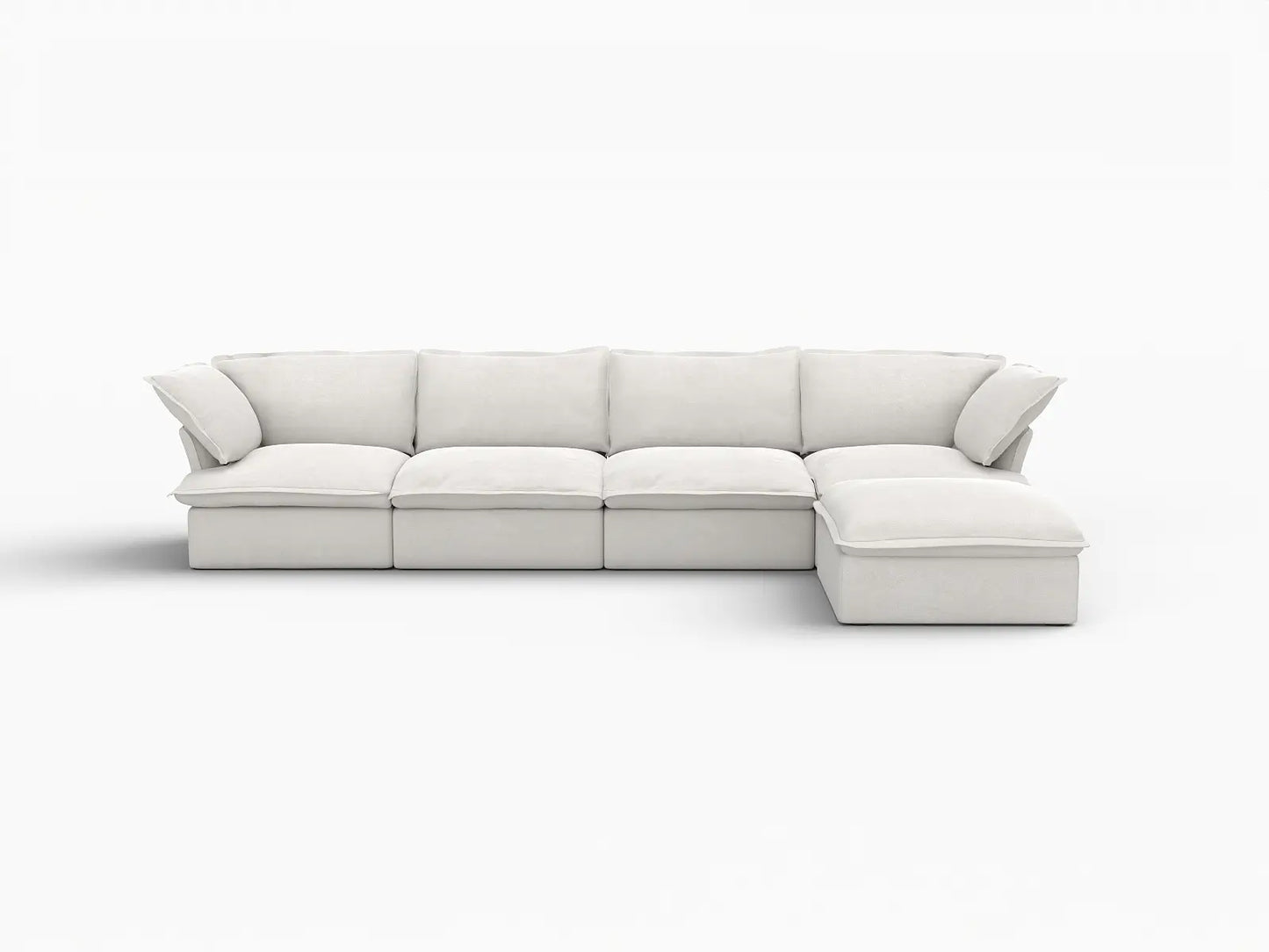 Deluxe Cloud 4-Seater White Storage L-Shaped Sectional | 5-Piece (includes 1 Ottoman), Linen and Cotton Fabric, Washable Covers