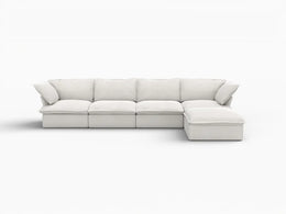 Deluxe Linen Cloud Sectional Sofas Covers | White Cotton and Linen Sofa Covers for 4-Seater With Ottoman