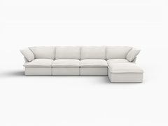 Deluxe Linen Cloud Sectional Sofas Covers | White Cotton and Linen Sofa Covers for 4-Seater With Ottoman