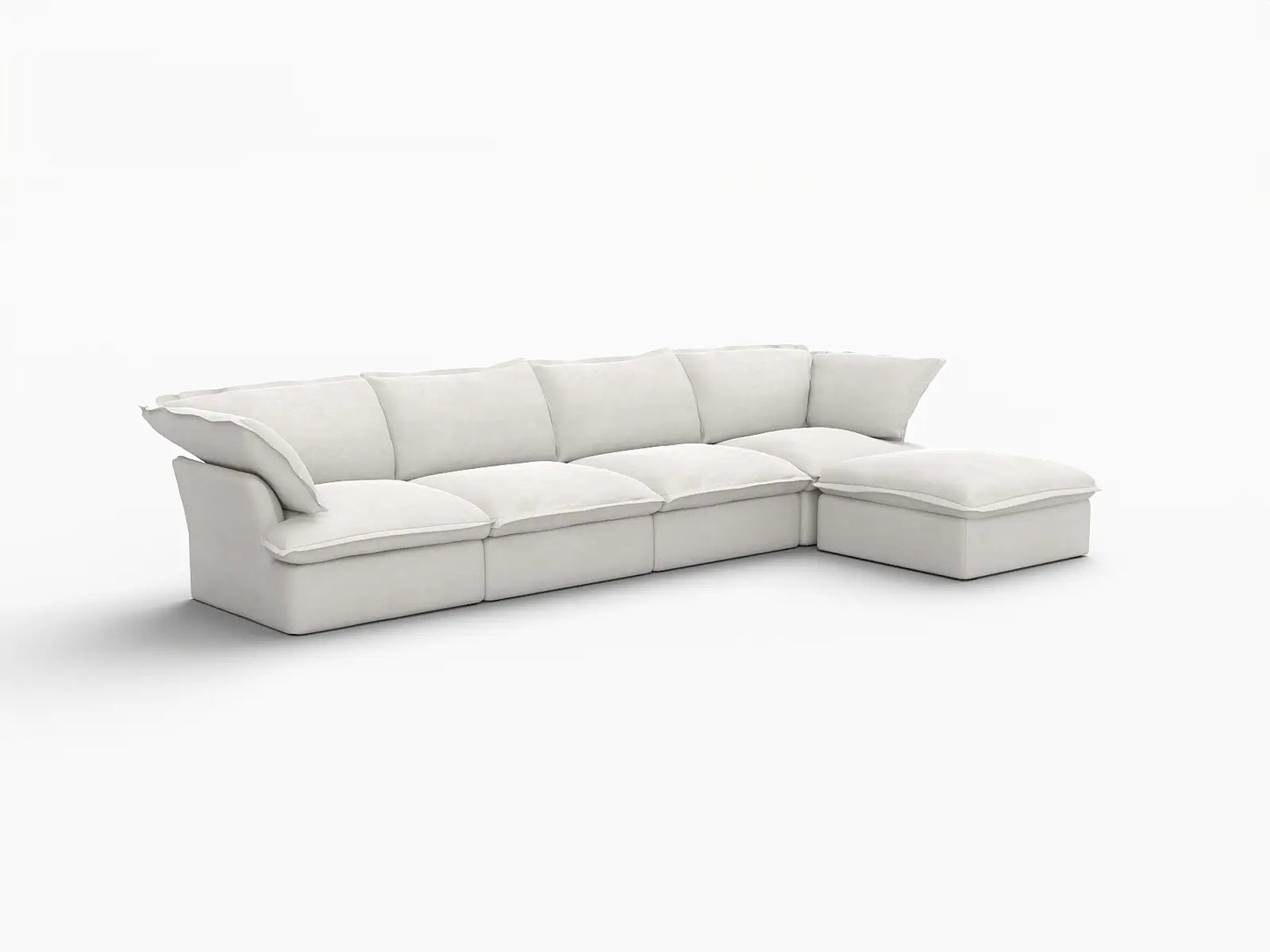 Deluxe Cloud 4-Seater White Storage L-Shaped Sectional | 5-Piece (includes 1 Ottoman), Linen and Cotton Fabric, Washable Covers