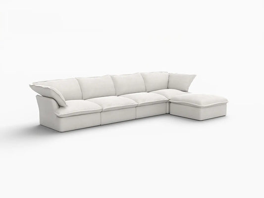 Deluxe Linen Cloud Sectional Sofas Covers | White Cotton and Linen Sofa Covers for 4-Seater With Ottoman