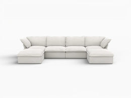 Deluxe Linen Cloud Sectional Sofas Covers | White Cotton and Linen Sofa Covers for 4-Seater With 2 Ottomans