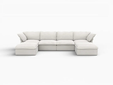 Deluxe Linen Cloud Sectional Sofas Covers | White Cotton and Linen Sofa Covers for 4-Seater With 2 Ottomans