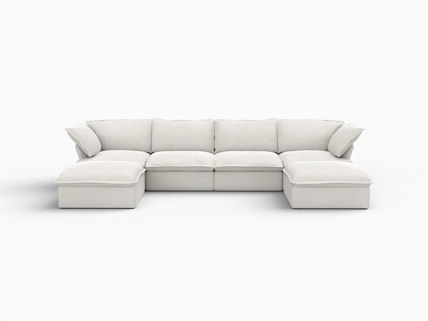 Deluxe Linen Cloud Sectional Sofas Covers | White Cotton and Linen Sofa Covers for 4-Seater With 2 Ottomans