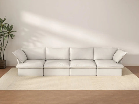 Sofá seccional Deluxe Cloud de 4 plazas, blanco, lavable | 4 piezas, tela de lino y algodón, diseño modular
