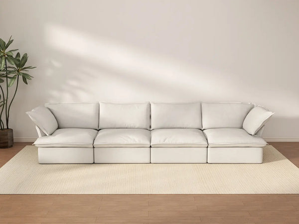 Sofá seccional Deluxe Cloud de 4 plazas, blanco, lavable | 4 piezas, tela de lino y algodón, diseño modular