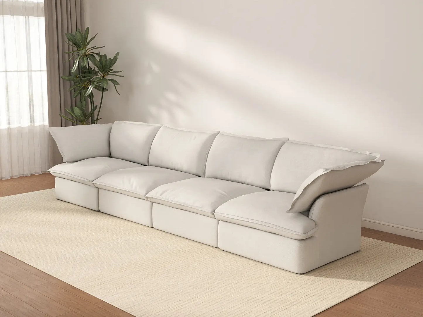 Deluxe Cloud 4-Seater White Washable Couch Sectional | 4-Piece, Linen and Cotton Fabric, Modular Design