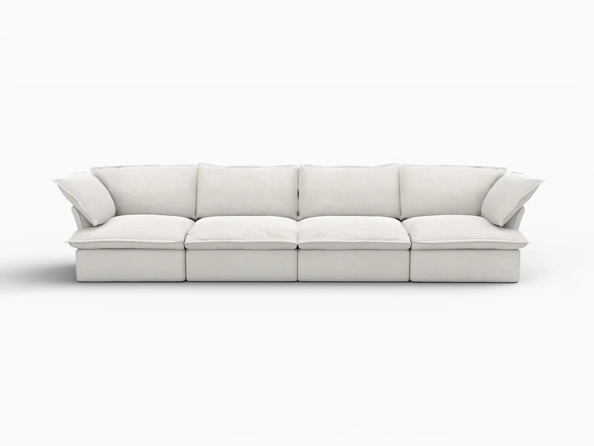 Deluxe Cloud 4-Seater White Washable Couch Sectional | 4-Piece, Linen and Cotton Fabric, Modular Design