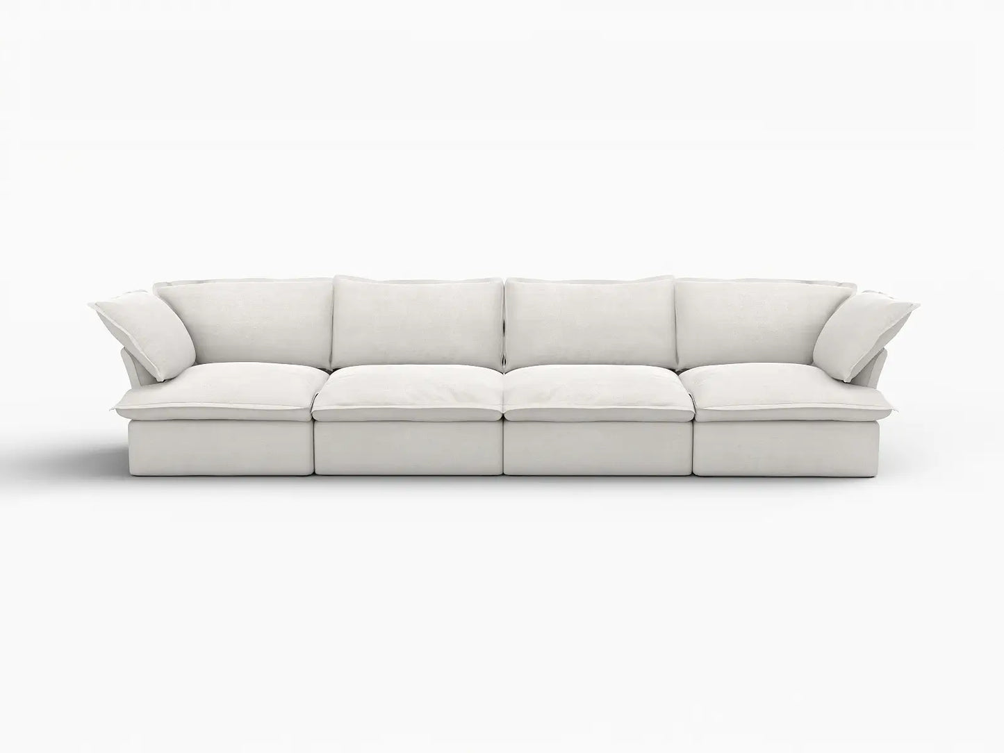 Deluxe Cloud 4-Seater White Washable Couch Sectional | 4-Piece, Linen and Cotton Fabric, Modular Design