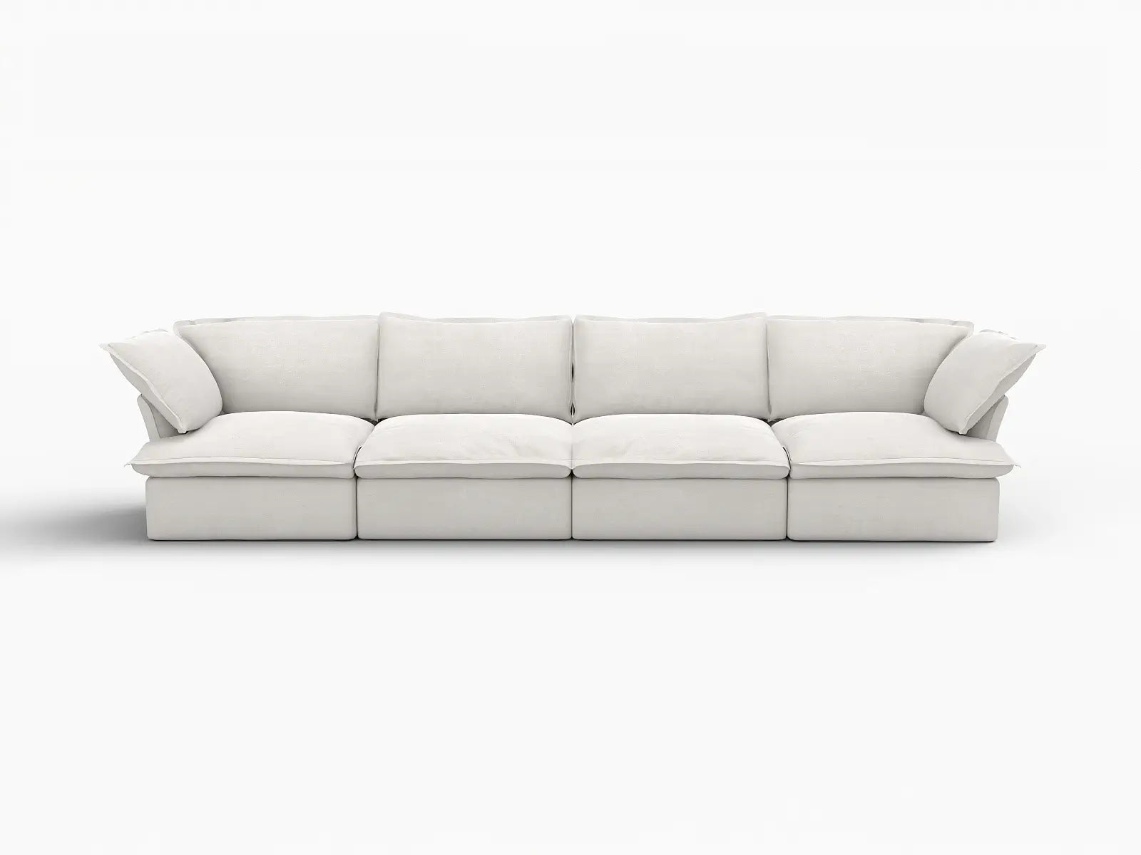 Deluxe Cloud 4-Seater White Washable Couch Sectional | 4-Piece, Linen and Cotton Fabric, Modular Design
