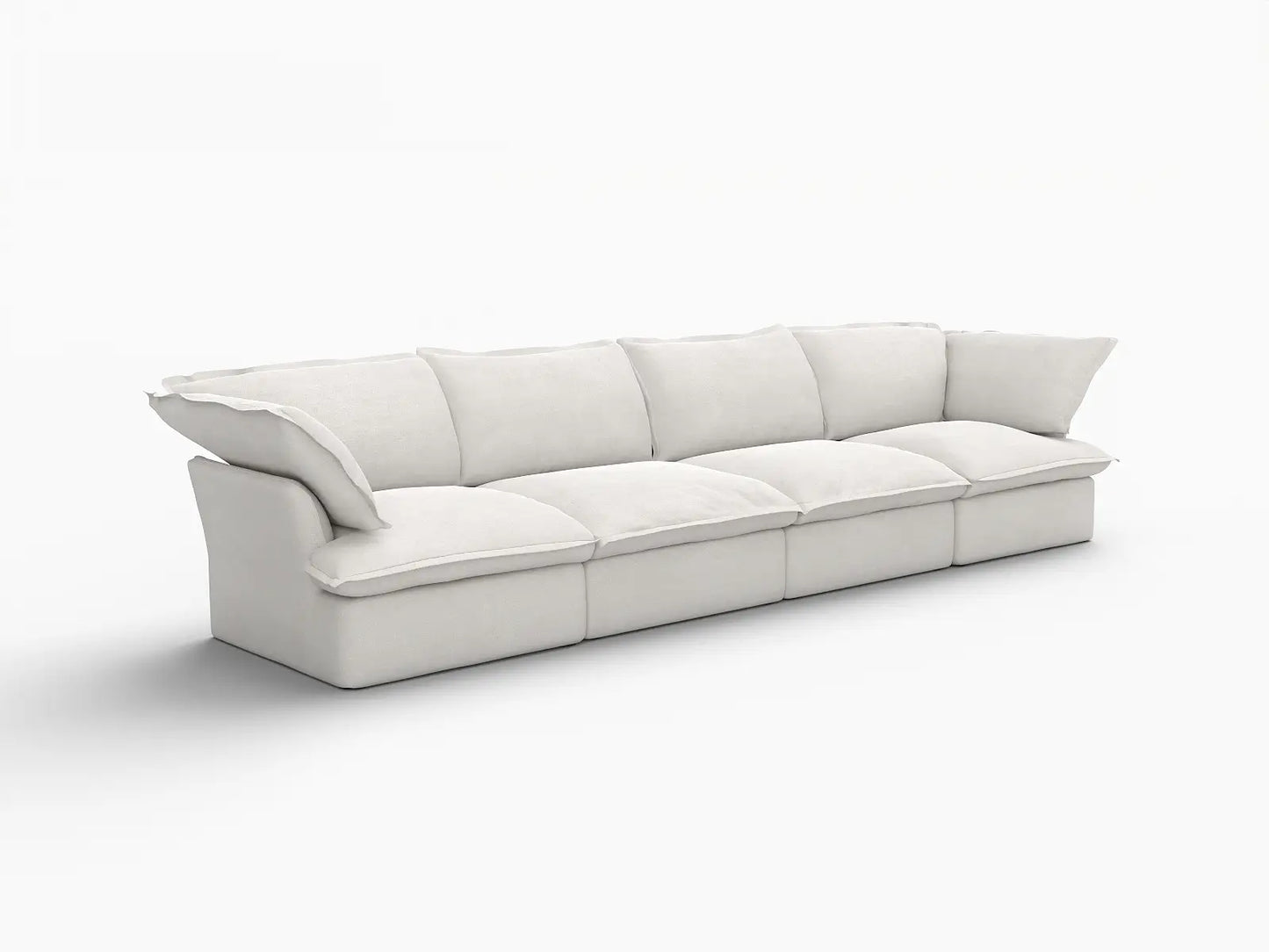 Deluxe Cloud 4-Seater White Washable Couch Sectional | 4-Piece, Linen and Cotton Fabric, Modular Design