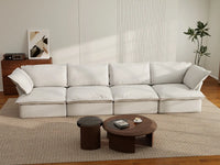 Deluxe Cloud 4-Seater White Washable Couch Sectional | 4-Piece, Linen and Cotton Fabric, Modular Design