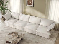 Deluxe Cloud 4-Seater White Washable Couch Sectional | 4-Piece, Linen and Cotton Fabric, Modular Design