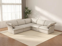 Sofá modular Deluxe Cloud de 5 plazas, color beige, lavable, en forma de V | 5 piezas, tela de lino y algodón, diseño modular