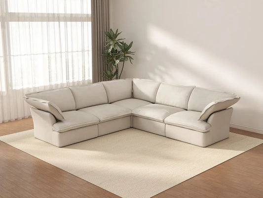 Deluxe Cloud 5-Seater Beige Washable V-Shaped Sectional | 5-Piece, Linen and Cotton Fabric, Modular Design