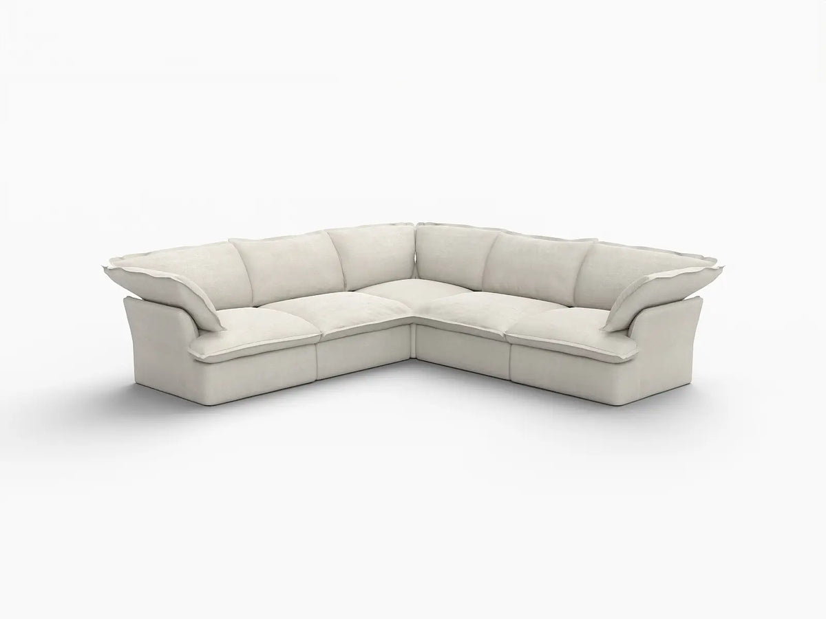 Deluxe Linen Cloud Sectional Sofas Covers | Beige Cotton and Linen Sofa Cover for 5-Seater
