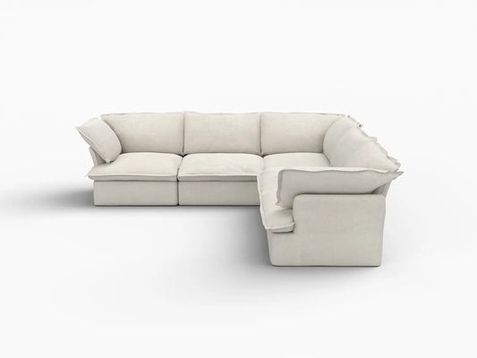 Deluxe Linen Cloud Sectional Sofas Covers | Beige Cotton and Linen Sofa Cover for 5-Seater