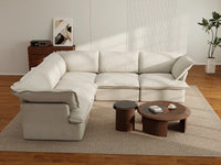 Sofá modular Deluxe Cloud de 5 plazas, color beige, lavable, en forma de V | 5 piezas, tela de lino y algodón, diseño modular