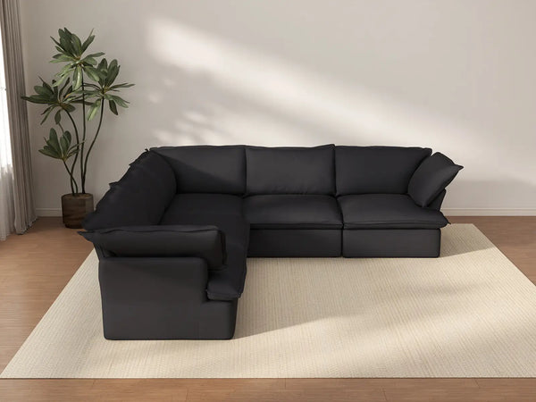 Deluxe Cloud 5-Seater Black Washable V-Shaped Sectional | 5-Piece, Linen and Cotton Fabric, Modular Design