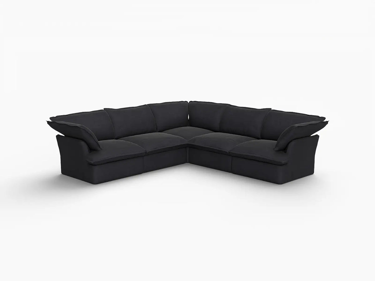 Deluxe Linen Cloud Sectional Sofas Covers | Black Linen Cotton Sofa Cover for 5-Seater