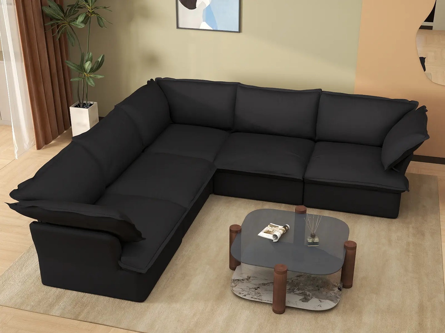 Deluxe Linen Cloud Sectional Sofas Covers | Black Linen Cotton Sofa Cover for 5-Seater