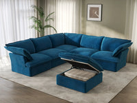 Deluxe Cloud 5-Seater Sofa Set with Storage | 6-Piece (includes 1 ottoman), Velvet Fabric, Washable Covers
