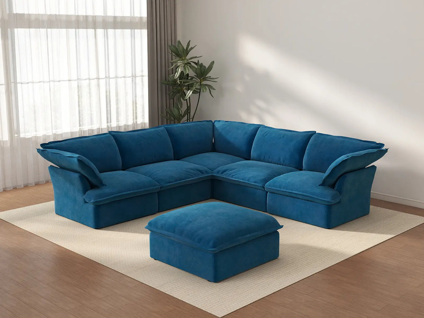 Deluxe Cloud 5-Seater Sofa Set with Storage | 6-Piece (includes 1 ottoman), Velvet Fabric, Washable Covers