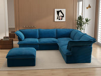 Deluxe Cloud 5-Seater Sofa Set with Storage | 6-Piece (includes 1 ottoman), Velvet Fabric, Washable Covers