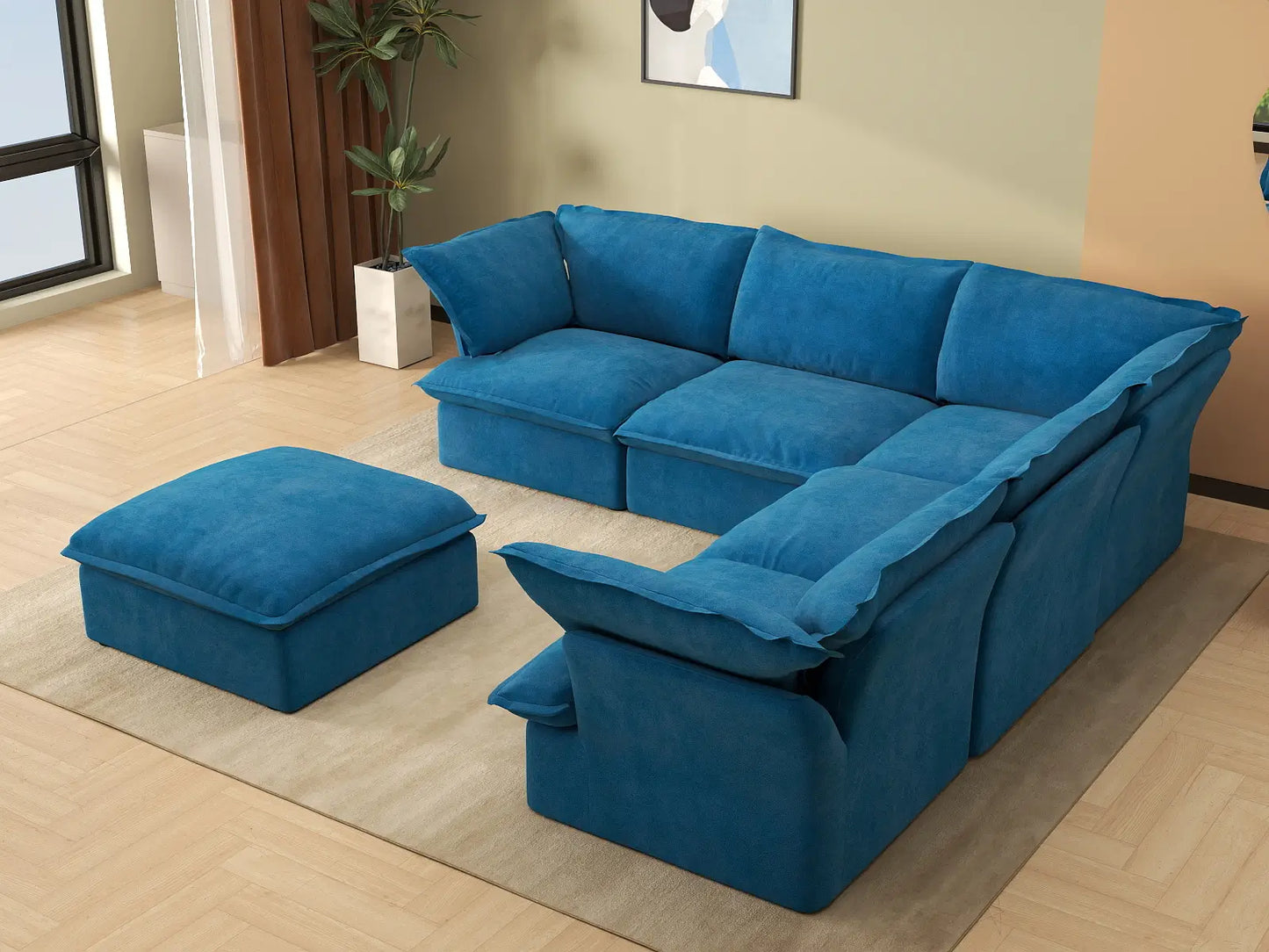 Deluxe Cloud 5-Seater Sofa Set with Storage | 6-Piece (includes 1 ottoman), Velvet Fabric, Washable Covers