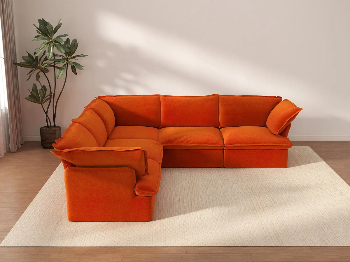 Deluxe Cloud 5-Seater V-Shaped Sectional Sofa | 5-Piece, Velvet Fabric, Washable Covers