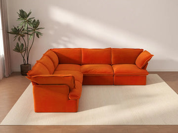 Deluxe Cloud 5-Seater V-Shaped Sectional Sofa | 5-Piece, Velvet Fabric, Washable Covers