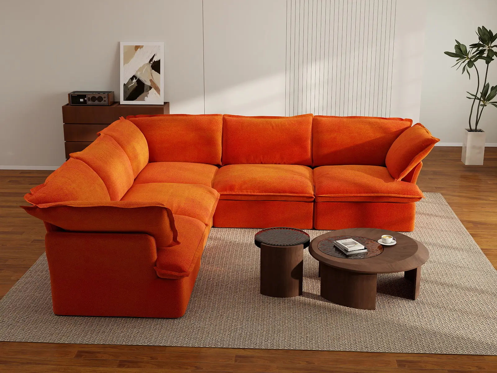 Deluxe Cloud 5-Seater V-Shaped Sectional Sofa | 5-Piece, Velvet Fabric, Washable Covers