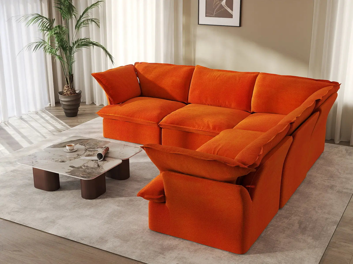 Deluxe Cloud 5-Seater V-Shaped Sectional Sofa | 5-Piece, Velvet Fabric, Washable Covers