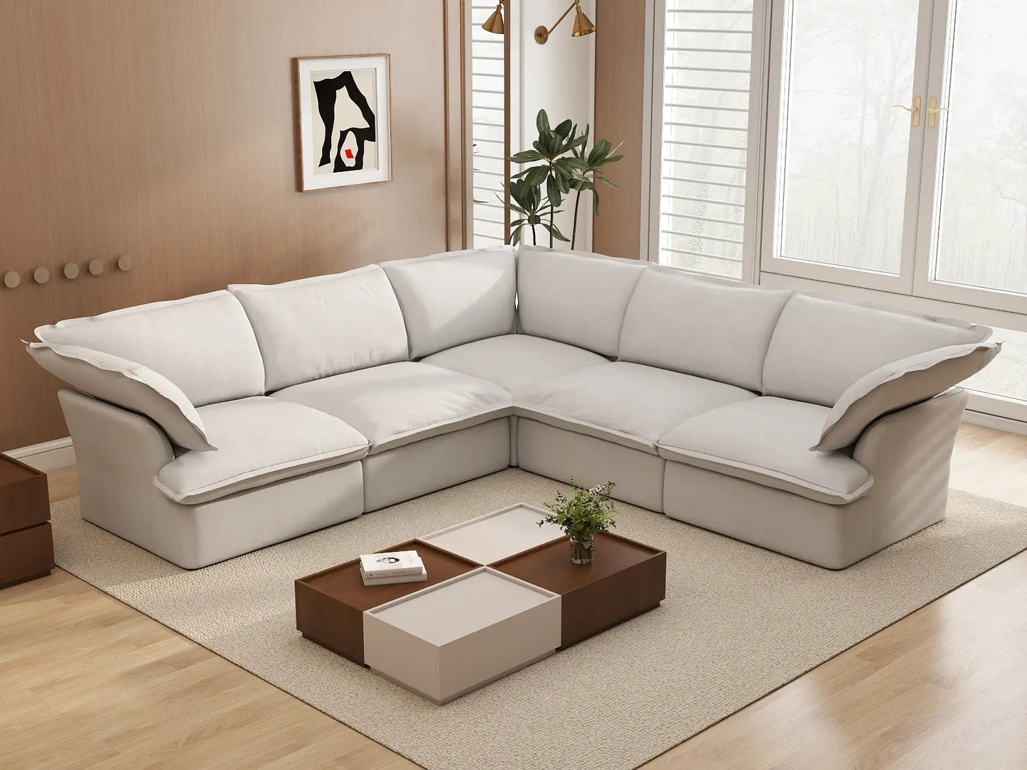 Deluxe Linen Cloud Sectional Sofas Covers | White Cotton and Linen Sofa Covers for 5-Seater