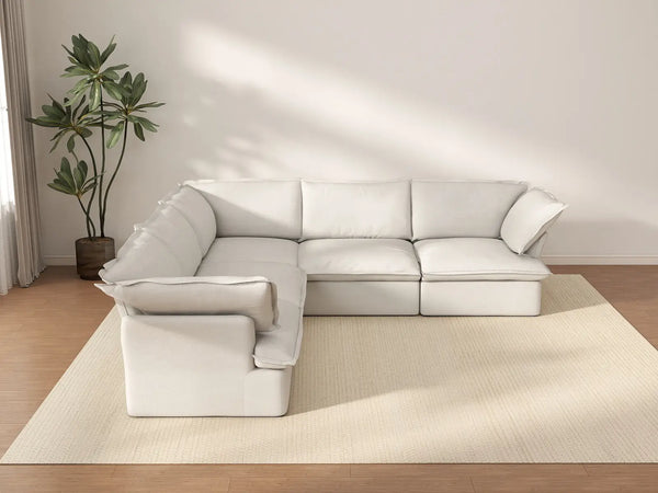 Deluxe Cloud 5-Seater White Washable V-Shaped Sectional | 5-Piece, Linen and Cotton Fabric, Modular Design