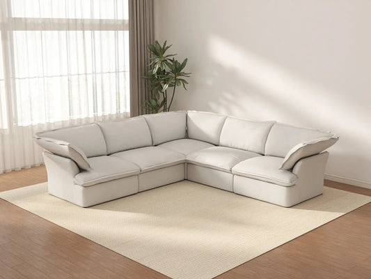 Deluxe Cloud 5-Seater White Washable V-Shaped Sectional | 5-Piece, Linen and Cotton Fabric, Modular Design