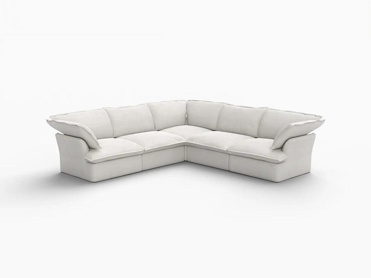 Deluxe Cloud 5-Seater White Washable V-Shaped Sectional | 5-Piece, Linen and Cotton Fabric, Modular Design