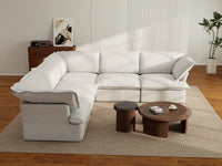 Deluxe Cloud 5-Seater White Washable V-Shaped Sectional | 5-Piece, Linen and Cotton Fabric, Modular Design