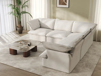 Deluxe Cloud 5-Seater White Washable V-Shaped Sectional | 5-Piece, Linen and Cotton Fabric, Modular Design