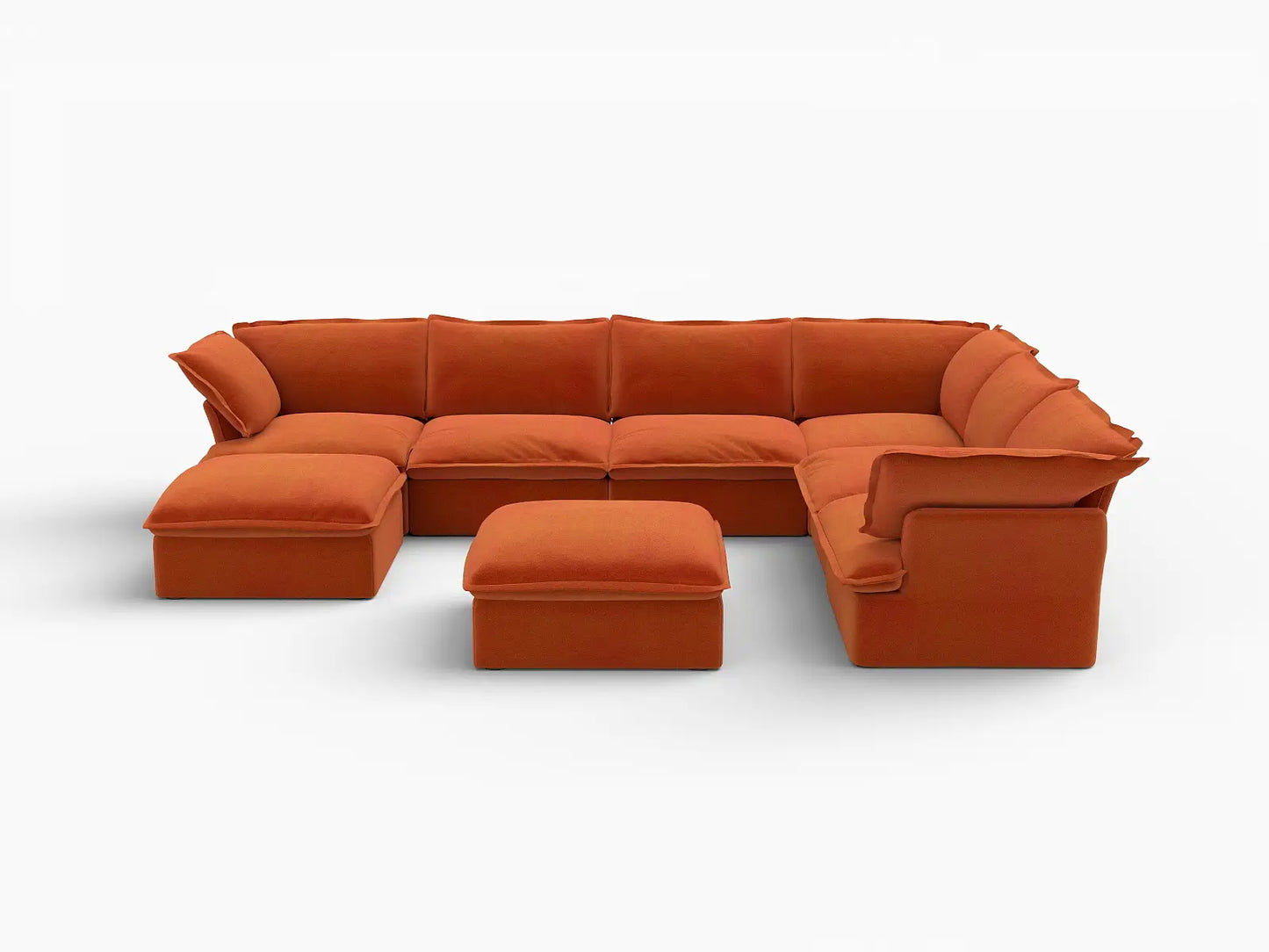 Sofá Seccional Oversize de 6 Plazas Deluxe Cloud | 8 piezas (incluye 2 otomanas), Tela de Terciopelo, Otomana con Almacenamiento