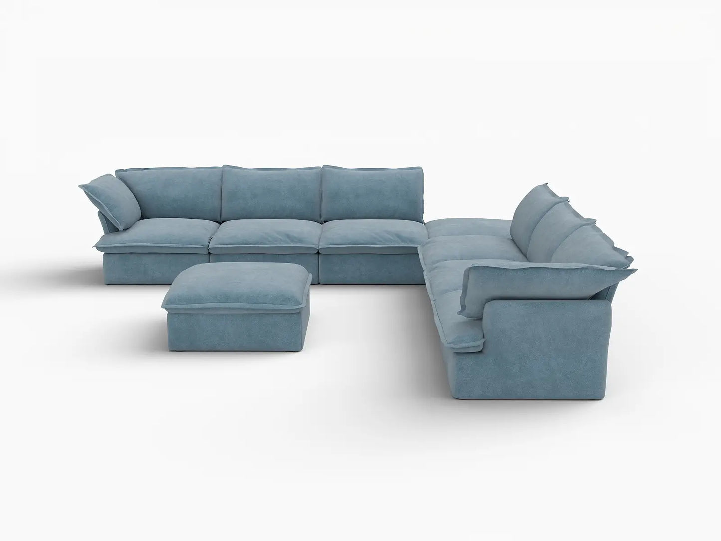 Deluxe Cloud 6-Seater Sofa Set with Storage | 8-Piece (includes 2 ottomans), Velvet Fabric, Washable Covers