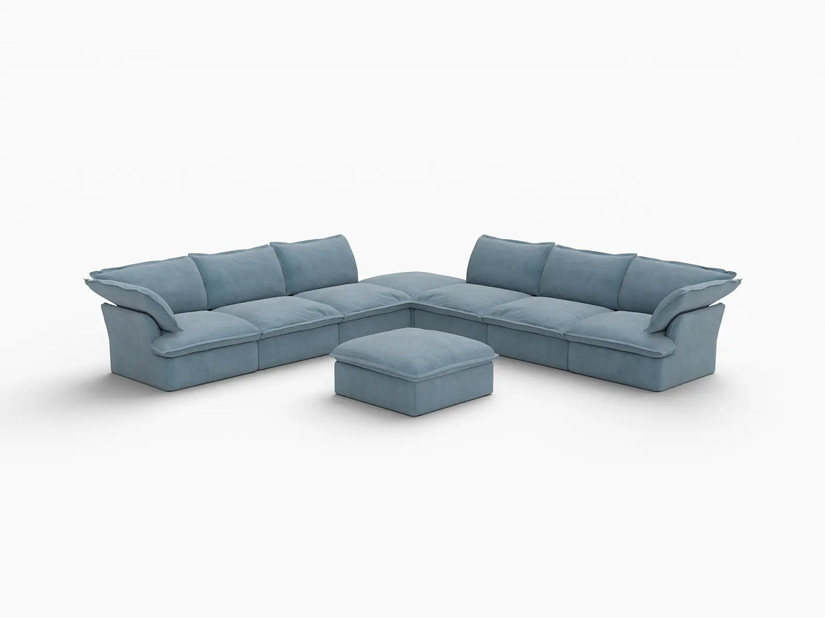 Deluxe Cloud 6-Seater Sofa Set with Storage | 8-Piece (includes 2 ottomans), Velvet Fabric, Washable Covers